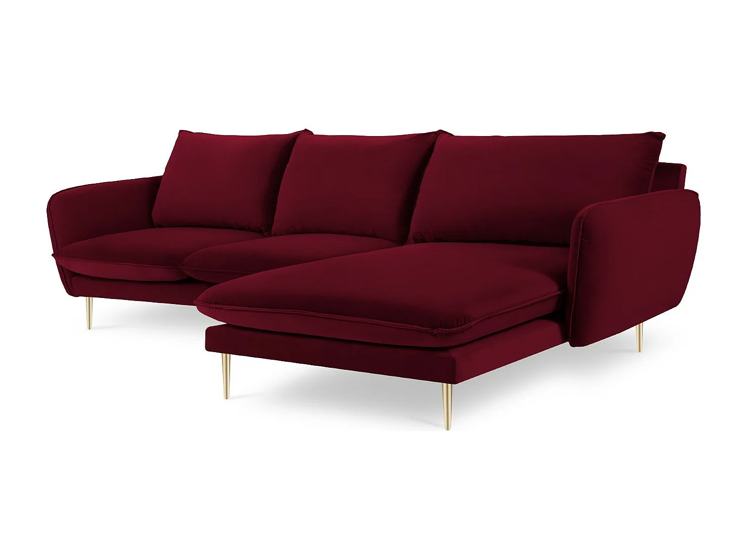 Cosmopolitan Design - Rechter hoekbank "Vienna" 5 zitplaatsen, Flueel, Rood - 255x170x95cm
