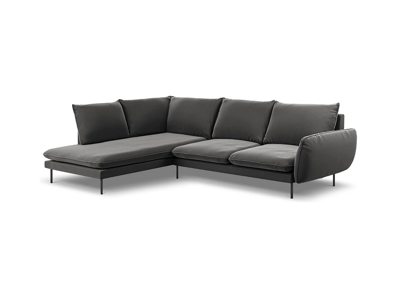 Cosmopolitan Design - Linker hoekbank "Vienna" 6 zitplaatsen, Flueel, Grijs - 275x185x95cm