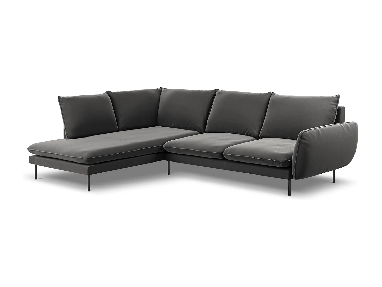 Cosmopolitan Design - Canapé d'angle gauche "Vienna" 6 places en velours gris - 275x185x95cm