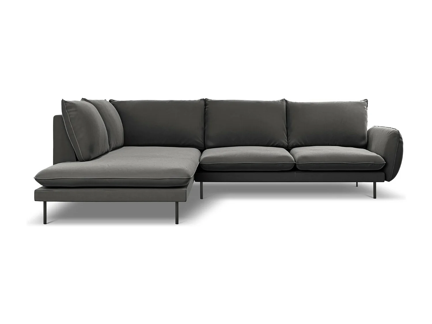 Cosmopolitan Design - Canapé d'angle gauche "Vienna" 6 places en velours gris - 275x185x95cm