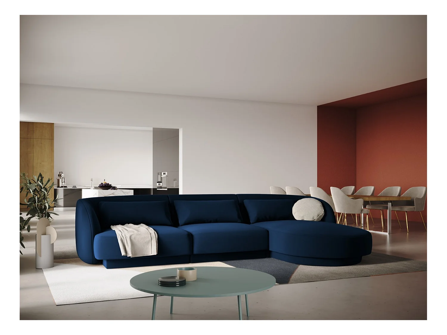 Cosmopolitan Design - Canapé d'angle droit "Tulum" 4 places en velours bleu roi - 255x156x70cm