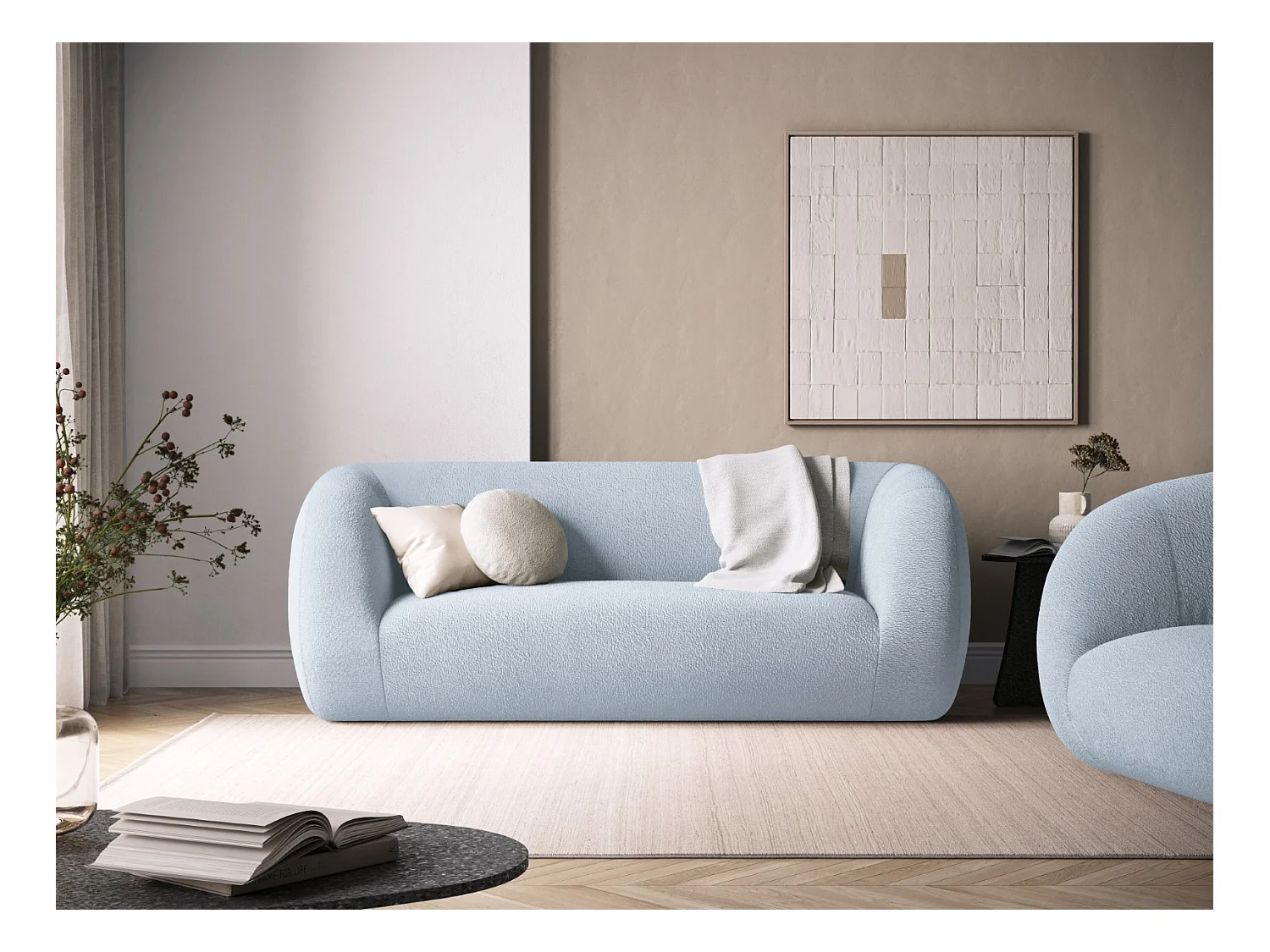 Cosmopolitan Design - Bank "Essen" 2 zitplaatsen, Boucle, Lichtblauw - 210x95x86cm