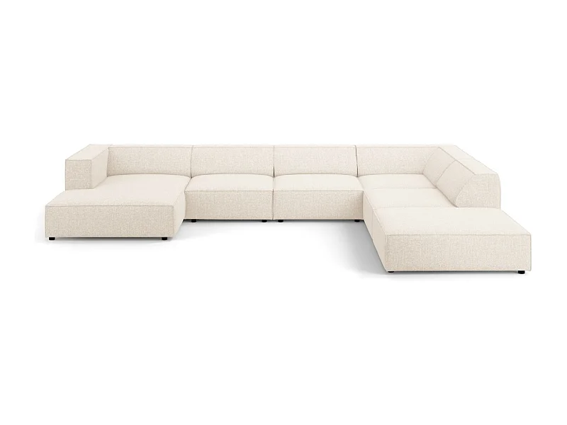 Cosmopolitan Design - Sofá de canto direito panorâmico "Arendal" 7 lugares em tecido chenille bege claro - 364x262x70cm