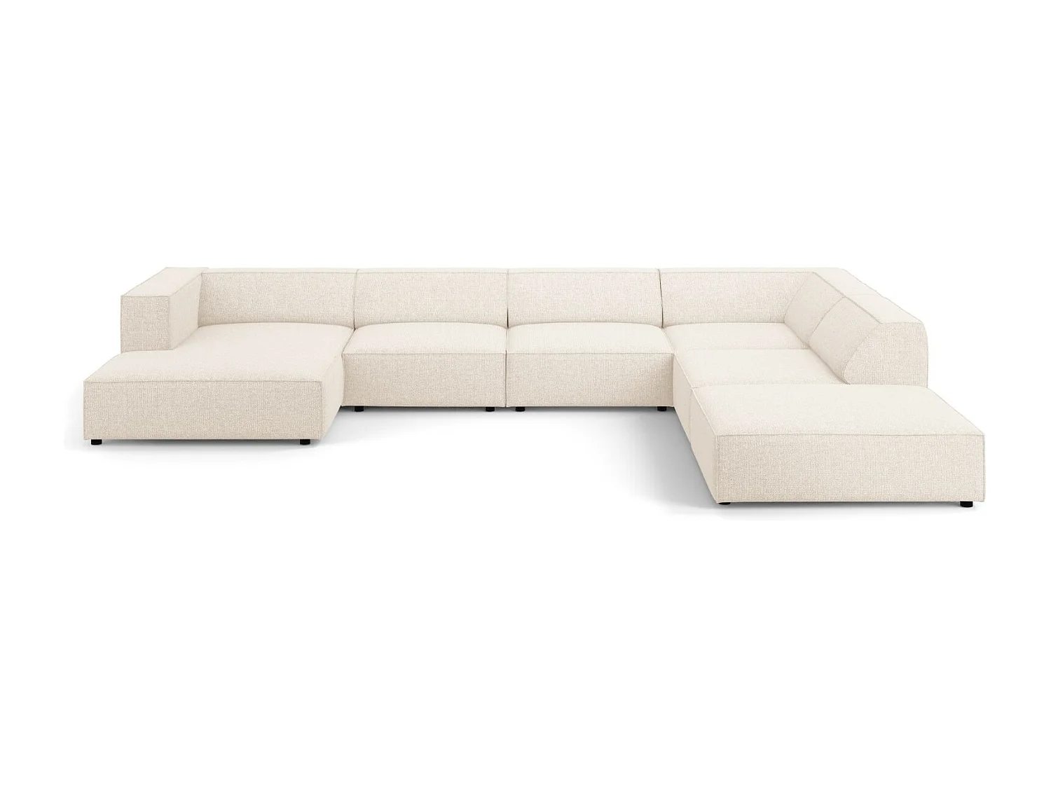 Cosmopolitan Design - Sofá esquinero panorámico derecho "Arendal" 7 plazas de tejido chenilla beige claro - 364x262x70cm