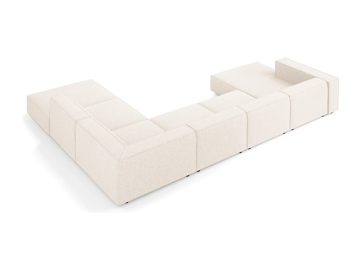 Cosmopolitan Design - Sofá esquinero panorámico derecho "Arendal" 7 plazas de tejido chenilla beige claro - 364x262x70cm