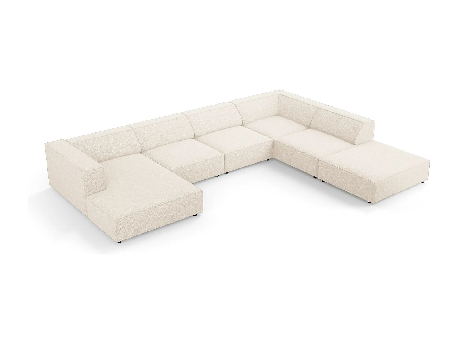 Cosmopolitan Design - Sofá de canto direito panorâmico "Arendal" 7 lugares em tecido chenille bege claro - 364x262x70cm