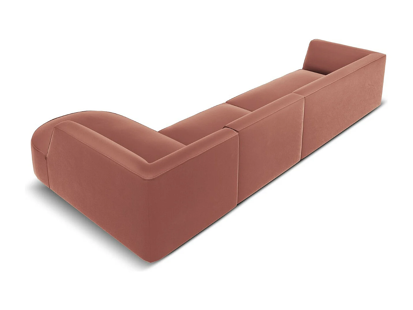 CXL by Christian Lacroix - Sofá de canto direito "Charles" 5 lugares em veludo rosa - 366x180x69cm