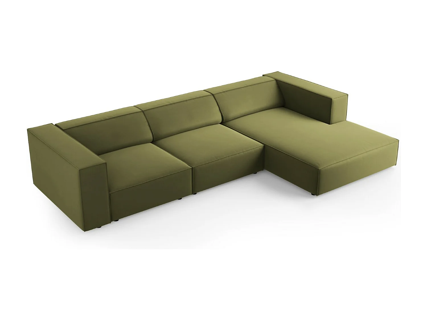 Cosmopolitan Design - Sofá esquinero derecho "Arendal" 4 plazas de terciopelo verde claro - 284x166x70cm