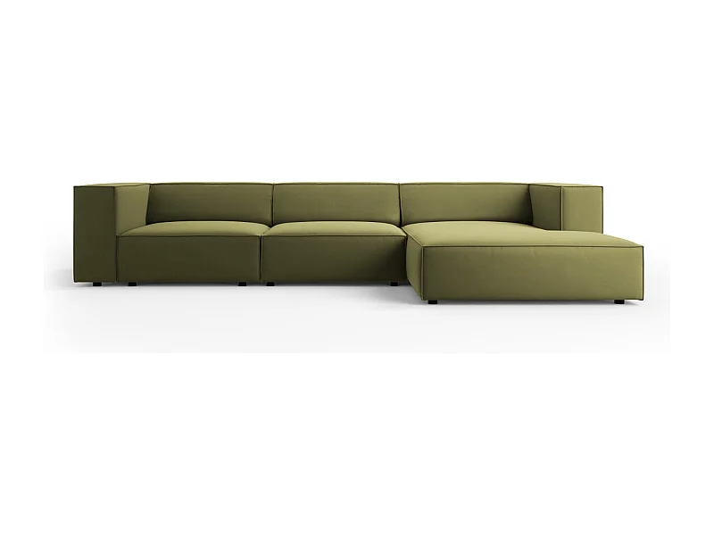 Cosmopolitan Design - Canapé d'angle droit "Arendal" 4 places en velours vert clair - 284x166x70cm
