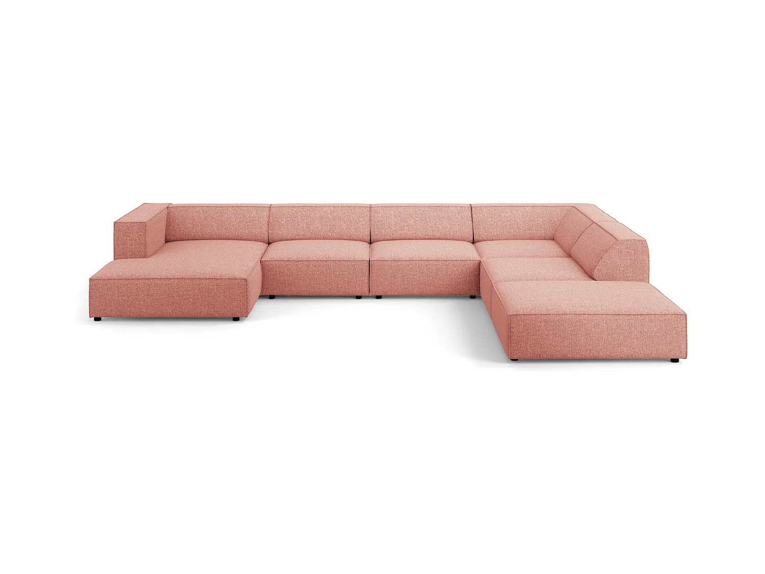 Cosmopolitan Design - Canapé d'angle droit panoramique "Arendal" 7 places en chenille rose - 364x262x70cm