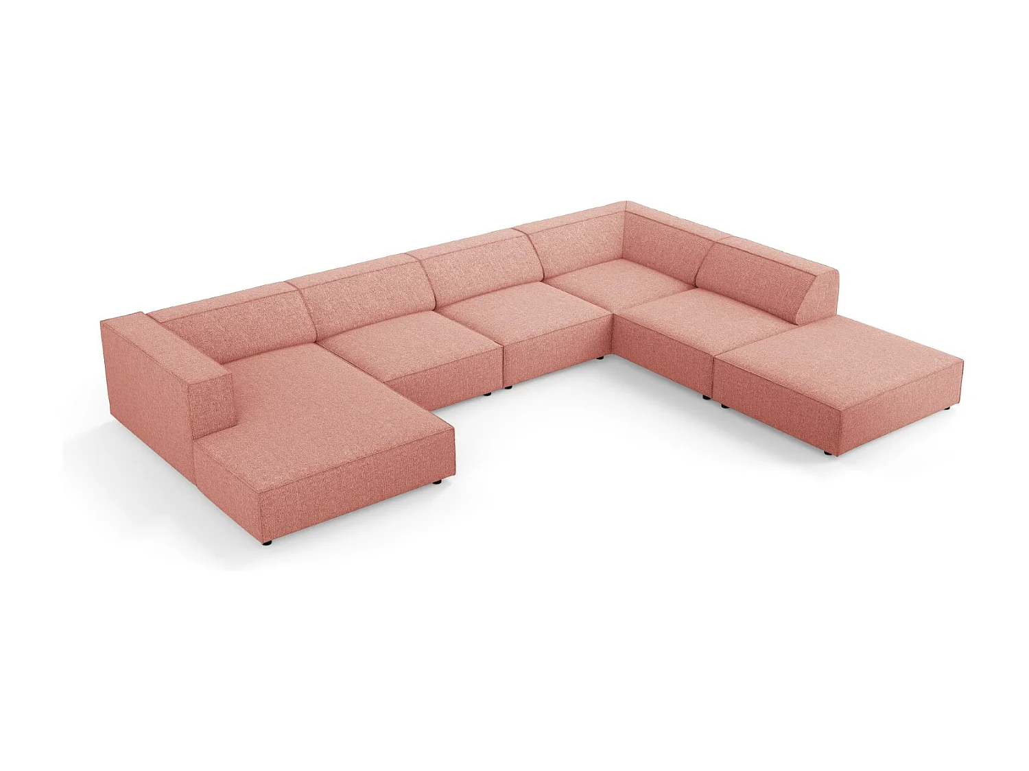 Cosmopolitan Design - Sofá de canto direito panorâmico "Arendal" 7 lugares em tecido chenille rosa - 364x262x70cm