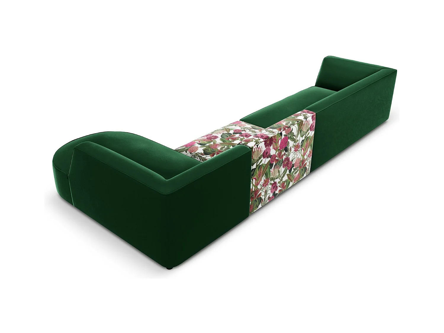 CXL by Christian Lacroix - Rechter hoekbank "Charles" 5 zitplaatsen, Flueel, tuinroospatroon, groen - 366x180x69cm