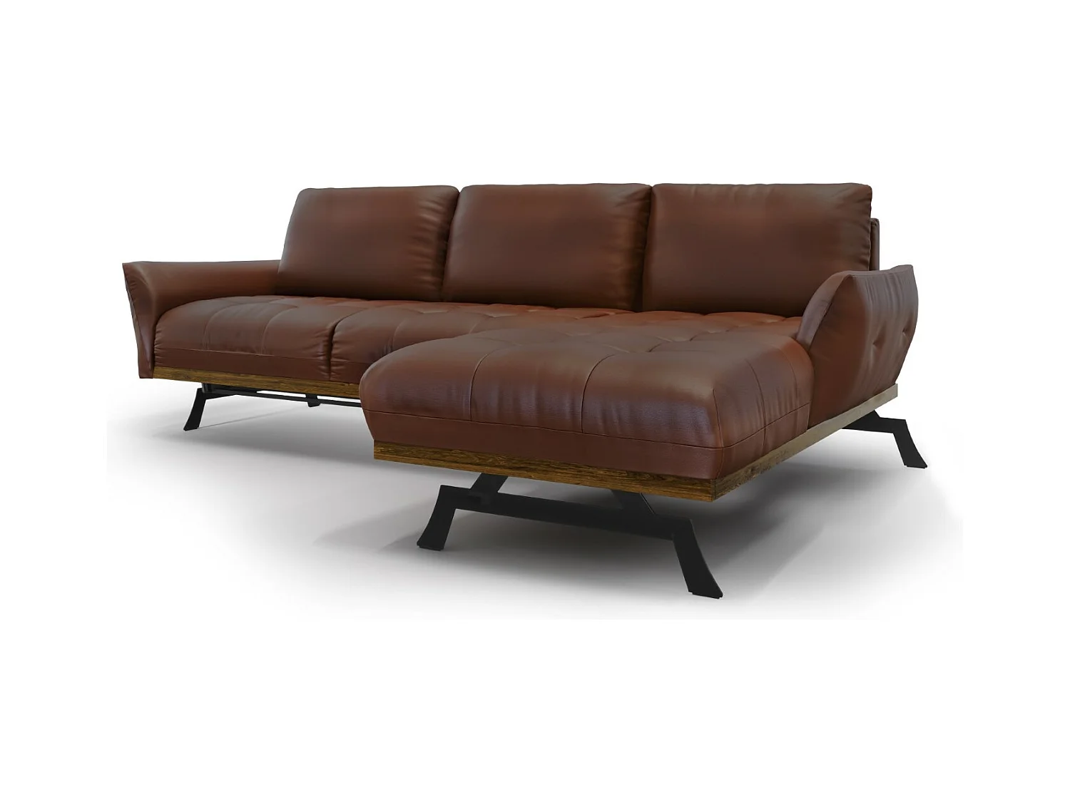 CXL by Christian Lacroix - Canapé d'angle droit modulable "Olivier" 4 places en cuir véritable marron - 264x171x87cm