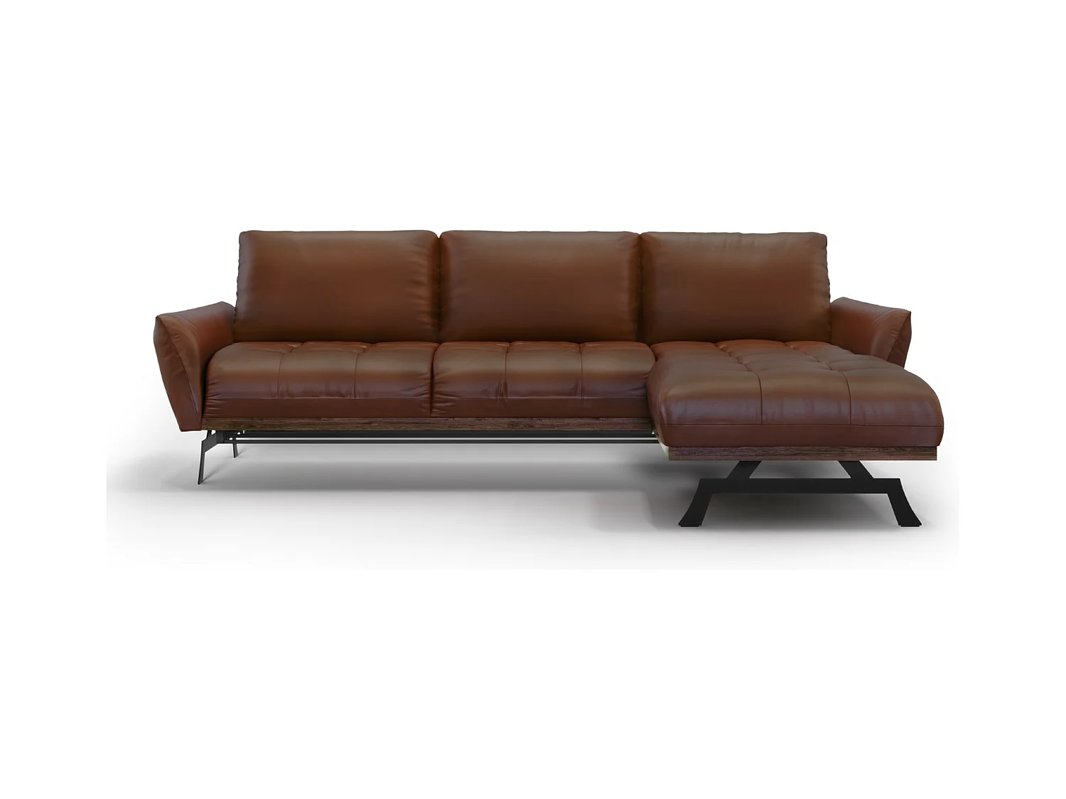 CXL by Christian Lacroix - Canapé d'angle droit modulable "Olivier" 4 places en cuir véritable marron - 264x171x87cm