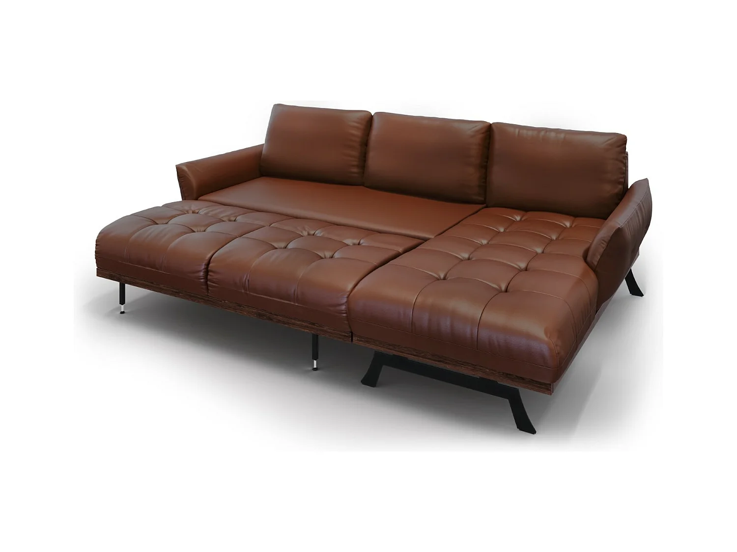 CXL by Christian Lacroix - Canapé d'angle droit modulable "Olivier" 4 places en cuir véritable marron - 264x171x87cm