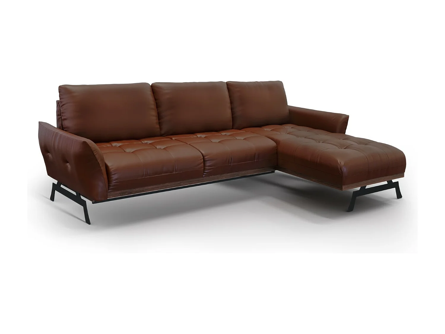 CXL by Christian Lacroix - Canapé d'angle droit modulable "Olivier" 4 places en cuir véritable marron - 264x171x87cm