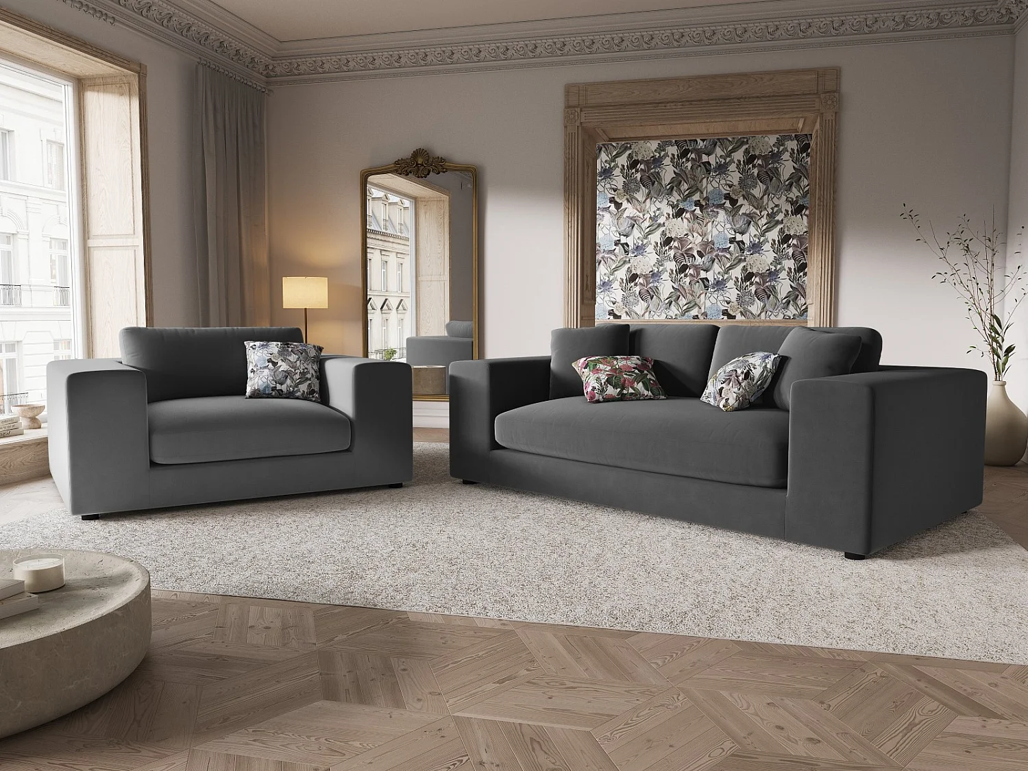 CXL by Christian Lacroix - Bank "Tendance" 1,5 zitplaatsen, Flueel, Grijs - 156x122x72cm