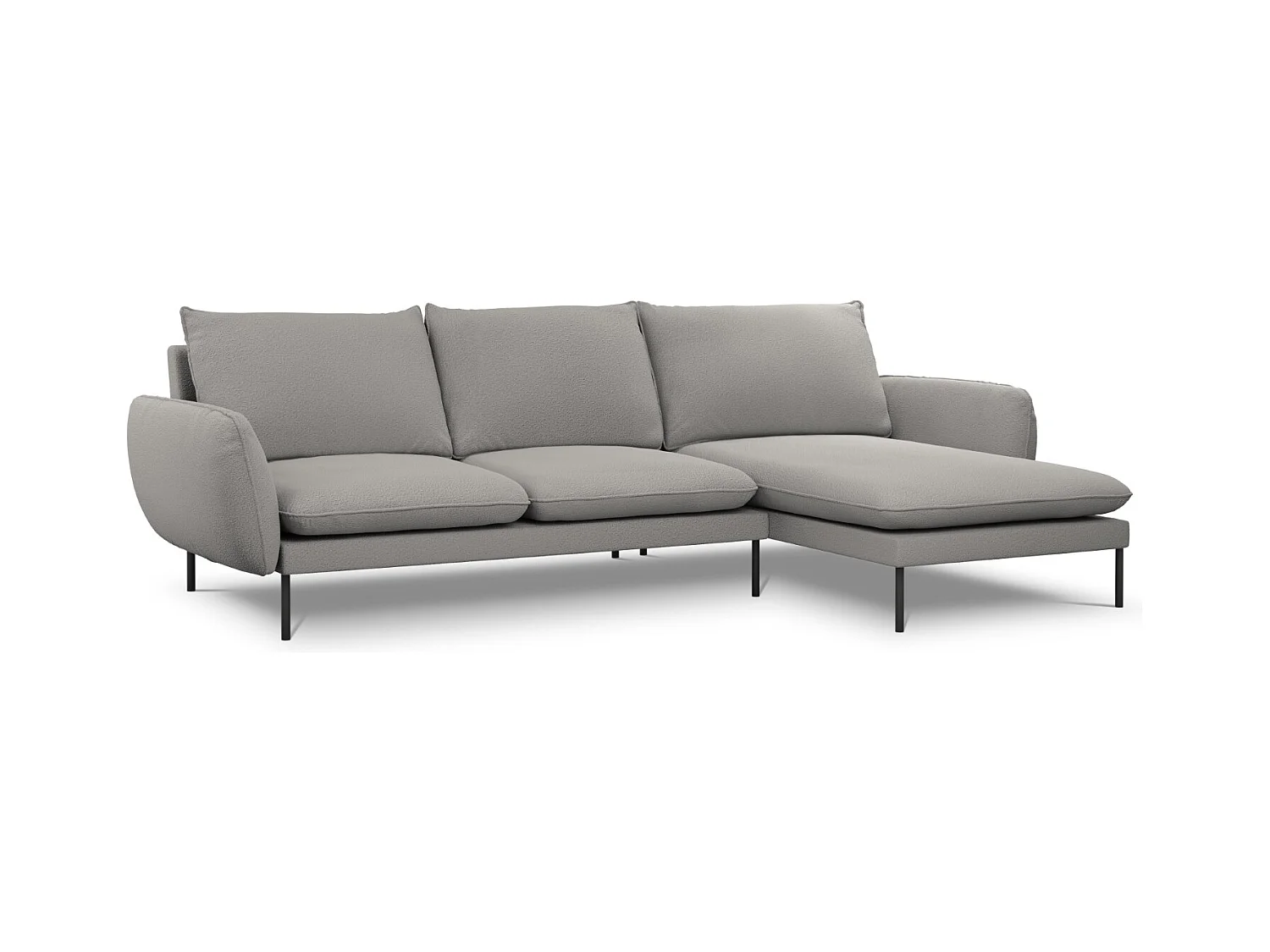 Cosmopolitan Design - Rechter hoekbank "Vienna" 5 zitplaatsen, Boucle, Grijs - 255x170x95cm