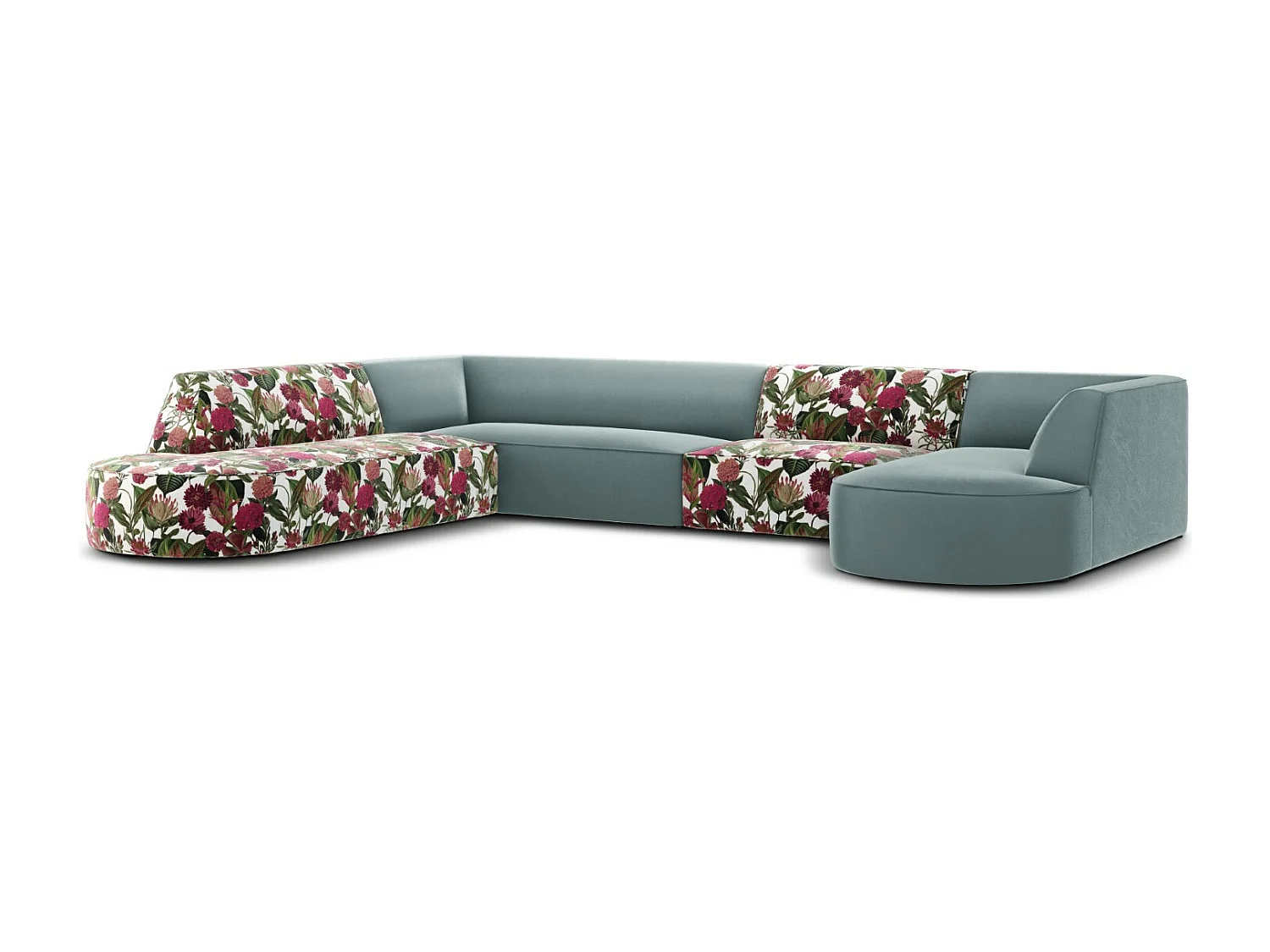 CXL by Christian Lacroix - 7-Sitzer Panoramasofa links "Charles" Sitzer aus Samt rosengarten-motiv - 366x273x69cm