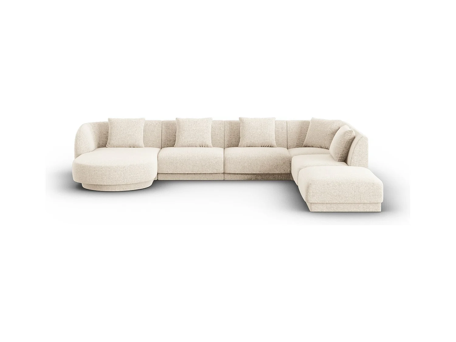 Cosmopolitan Design - Canapé d'angle droit panoramique "Tulum" 6 places en chenille beige clair - 330x255x70cm