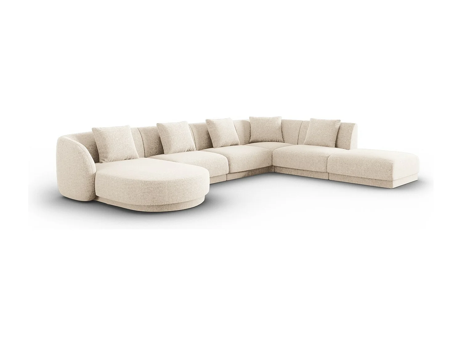 Cosmopolitan Design - Canapé d'angle droit panoramique "Tulum" 6 places en chenille beige clair - 330x255x70cm