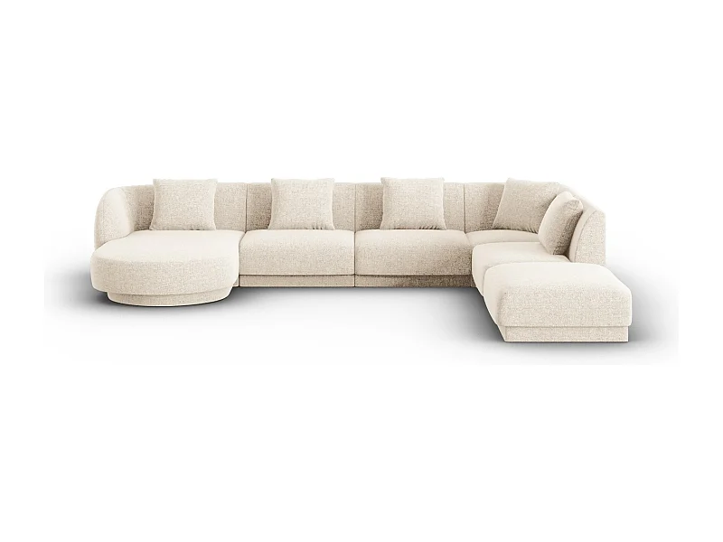 Cosmopolitan Design - Divano panoramico destro "Tulum" 6 posti in ciniglia beige chiaro - 330x255x70cm