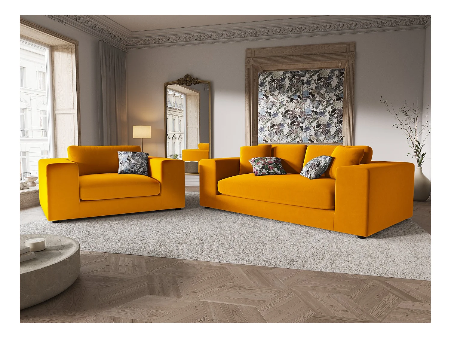 CXL by Christian Lacroix - Divano "Tendance" 1,5 posti in velluto oro - 156x122x72cm