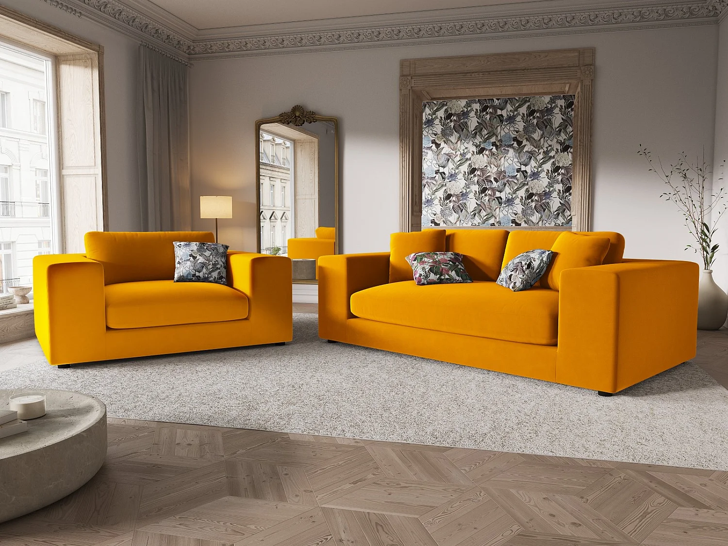 CXL by Christian Lacroix - Sofá "Tendance" 1,5 lugares em veludo dourado - 156x122x72cm