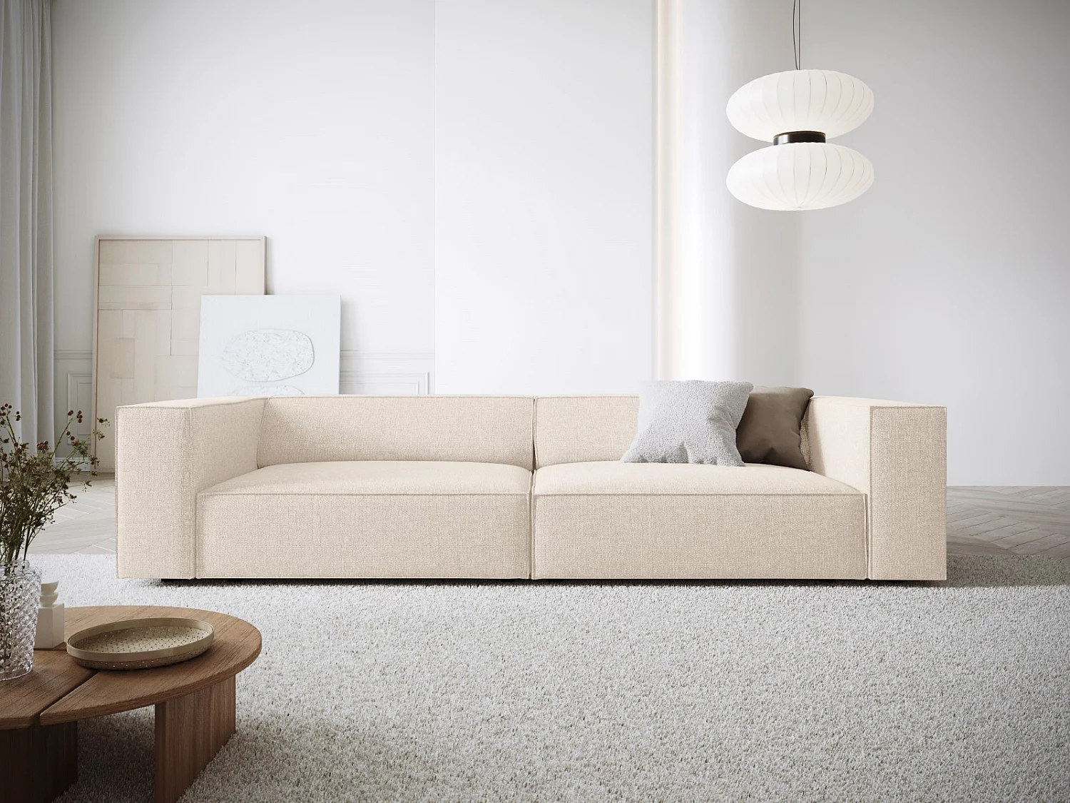 Cosmopolitan Design - Sofa, "Arendal" 4 miejsca szenil, beż jasny - 244x102x70cm