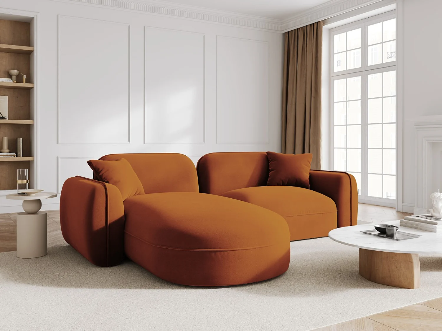 CXL by Christian Lacroix - Divano angolare modulare sinistro "Lucien" 3 posti in velluto terracotta - 230x165x70cm