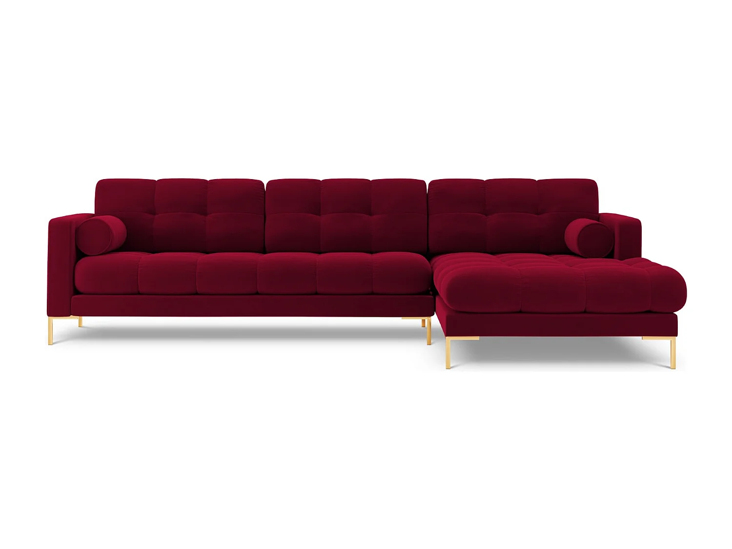Cosmopolitan Design - 5-Sitzer Ecksofa rechts "Bali" aus Samt rot - 293x185x75cm