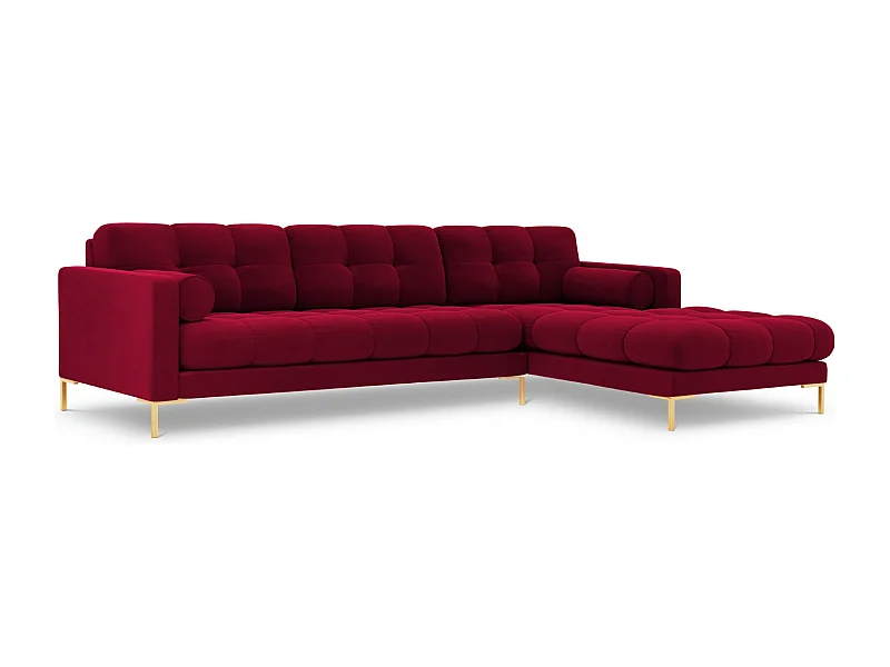 Cosmopolitan Design - Sofá de canto direito "Bali" 5 lugares em veludo vermelho - 293x185x75cm