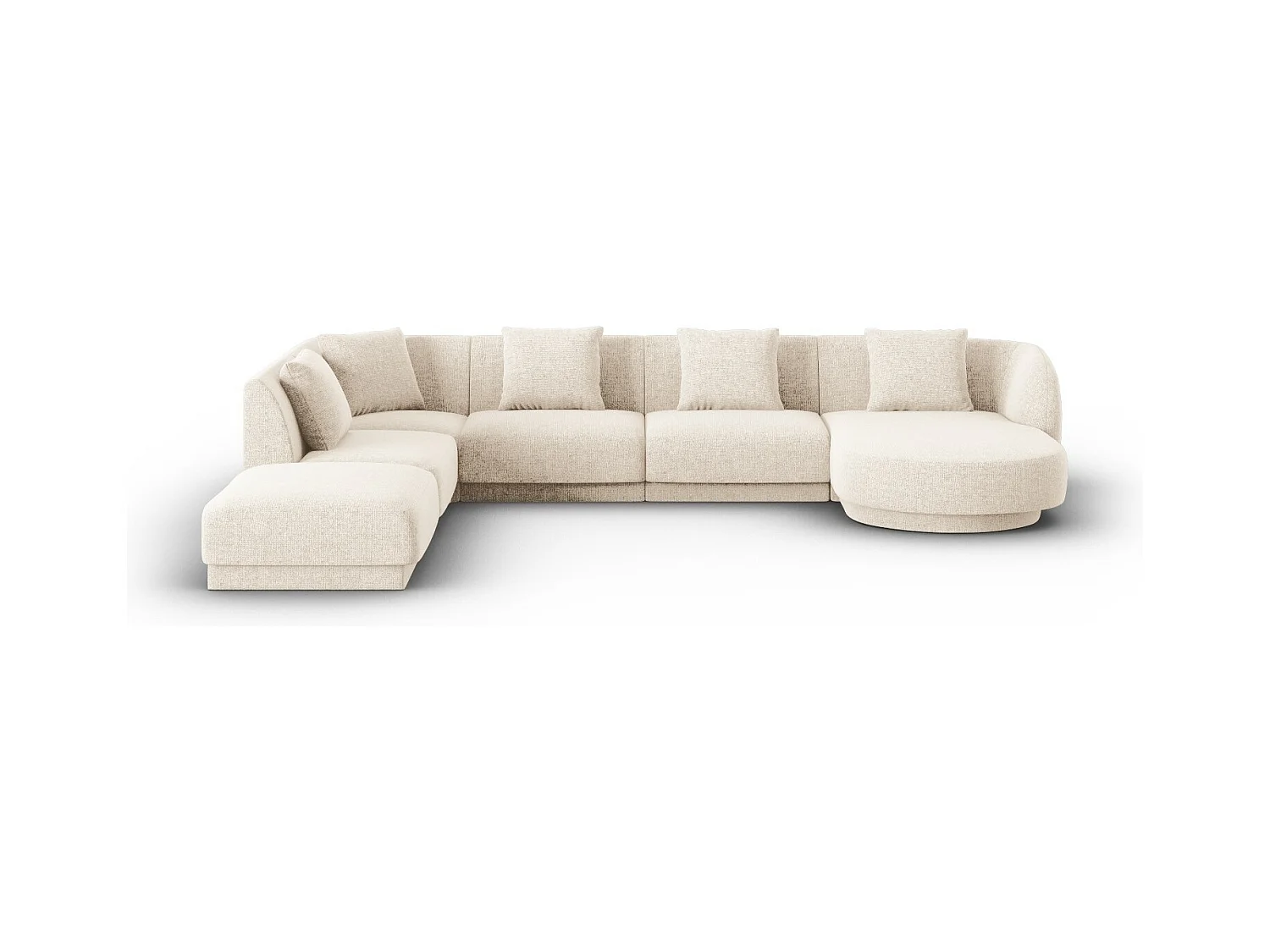 Cosmopolitan Design - Canapé d'angle gauche panoramique "Tulum" 6 places en chenille beige clair - 330x255x70cm