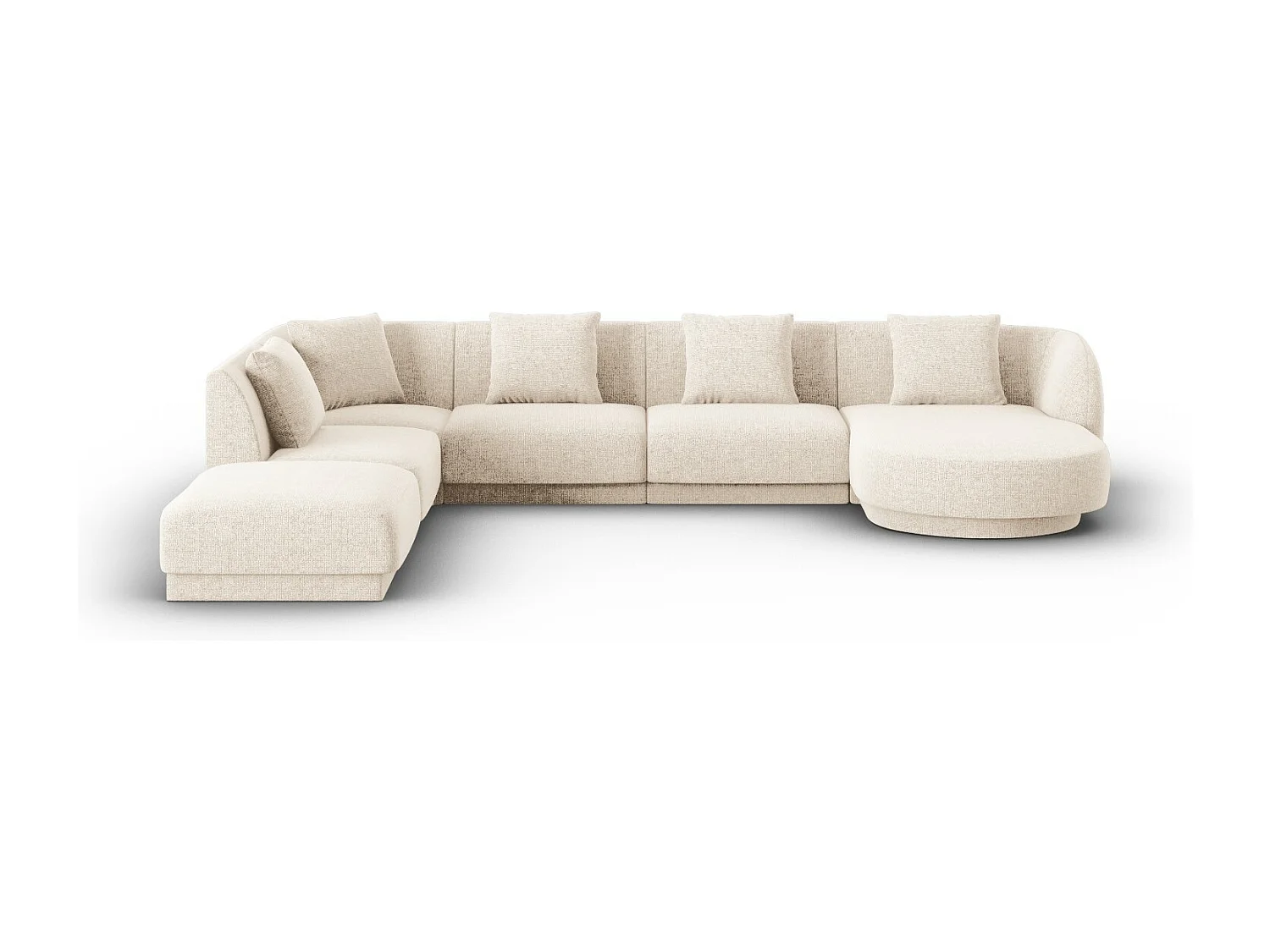 Cosmopolitan Design - Canapé d'angle gauche panoramique "Tulum" 6 places en chenille beige clair - 330x255x70cm