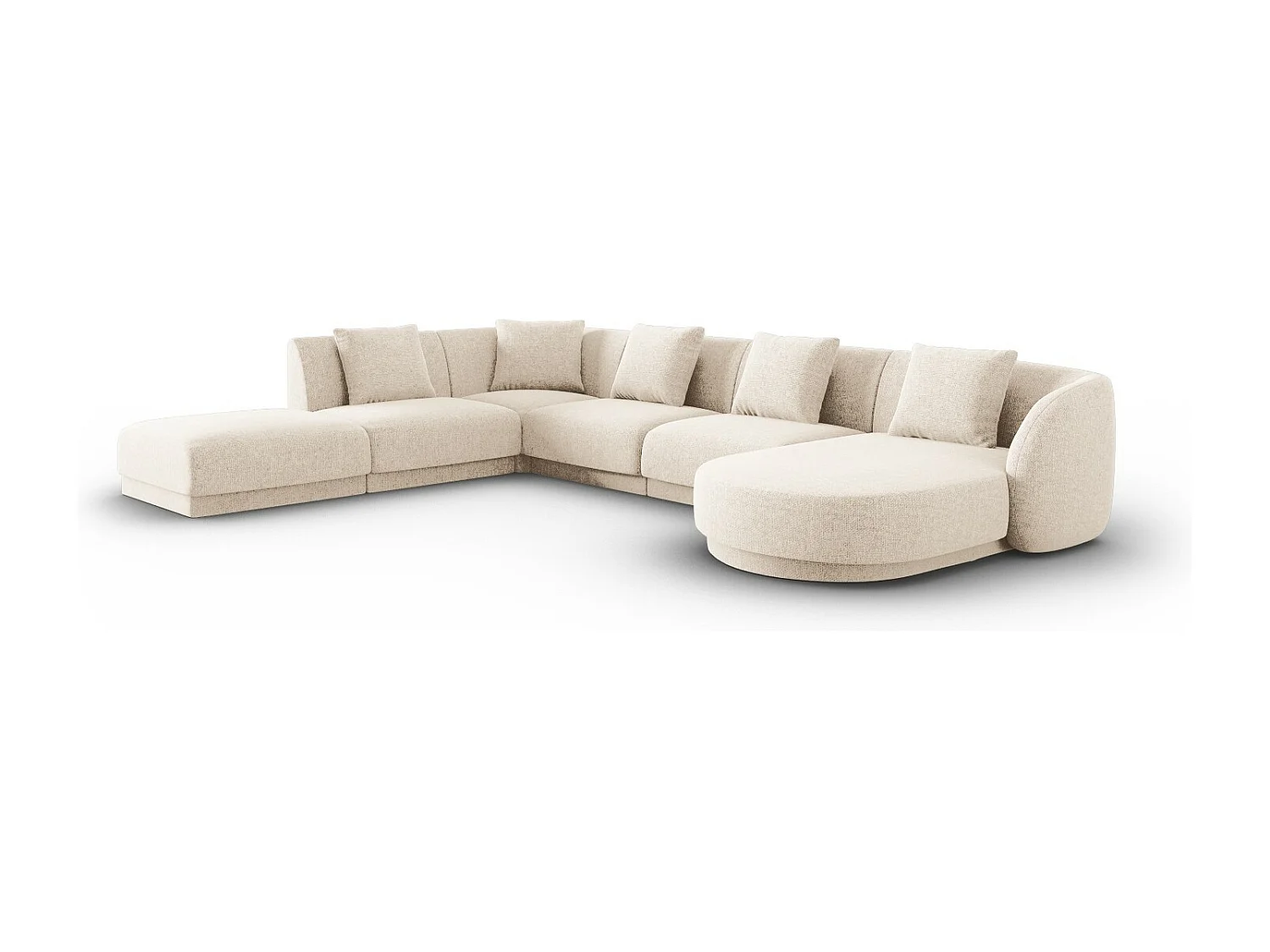 Cosmopolitan Design - Canapé d'angle gauche panoramique "Tulum" 6 places en chenille beige clair - 330x255x70cm