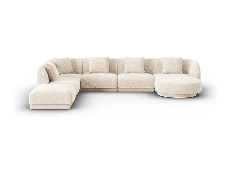 Cosmopolitan Design - Canapé d'angle gauche panoramique "Tulum" 6 places en chenille beige clair - 330x255x70cm