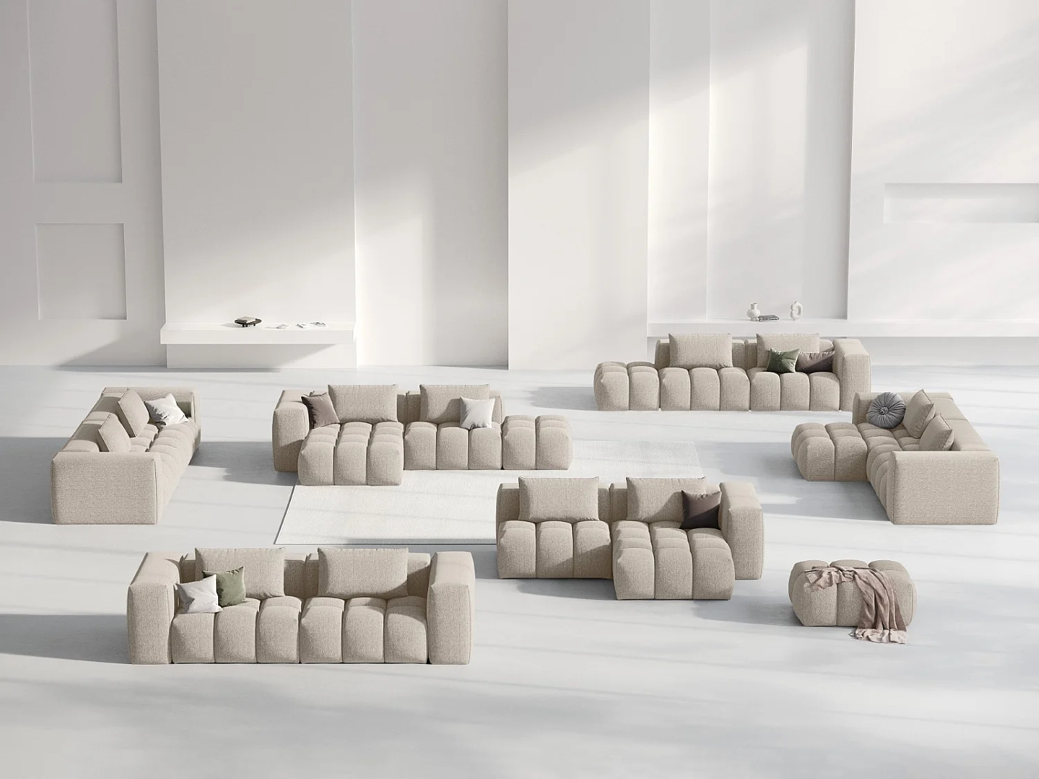 CXL by Christian Lacroix - Sofá modular de canto direito "Lorella" 3 lugares em tecido estrutural areia - 205x145x70cm