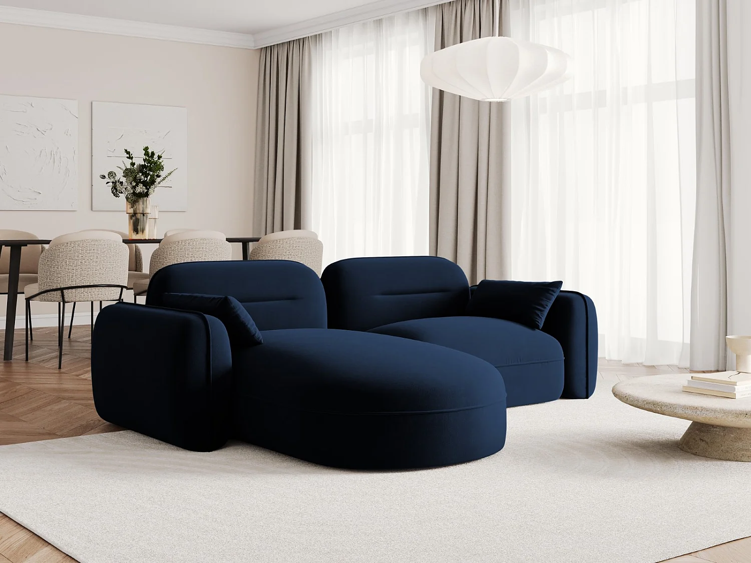 Cosmopolitan Design - 3-Sitzer modulares Ecksofa links "Sydney" aus Samt königsblau - 230x165x70cm