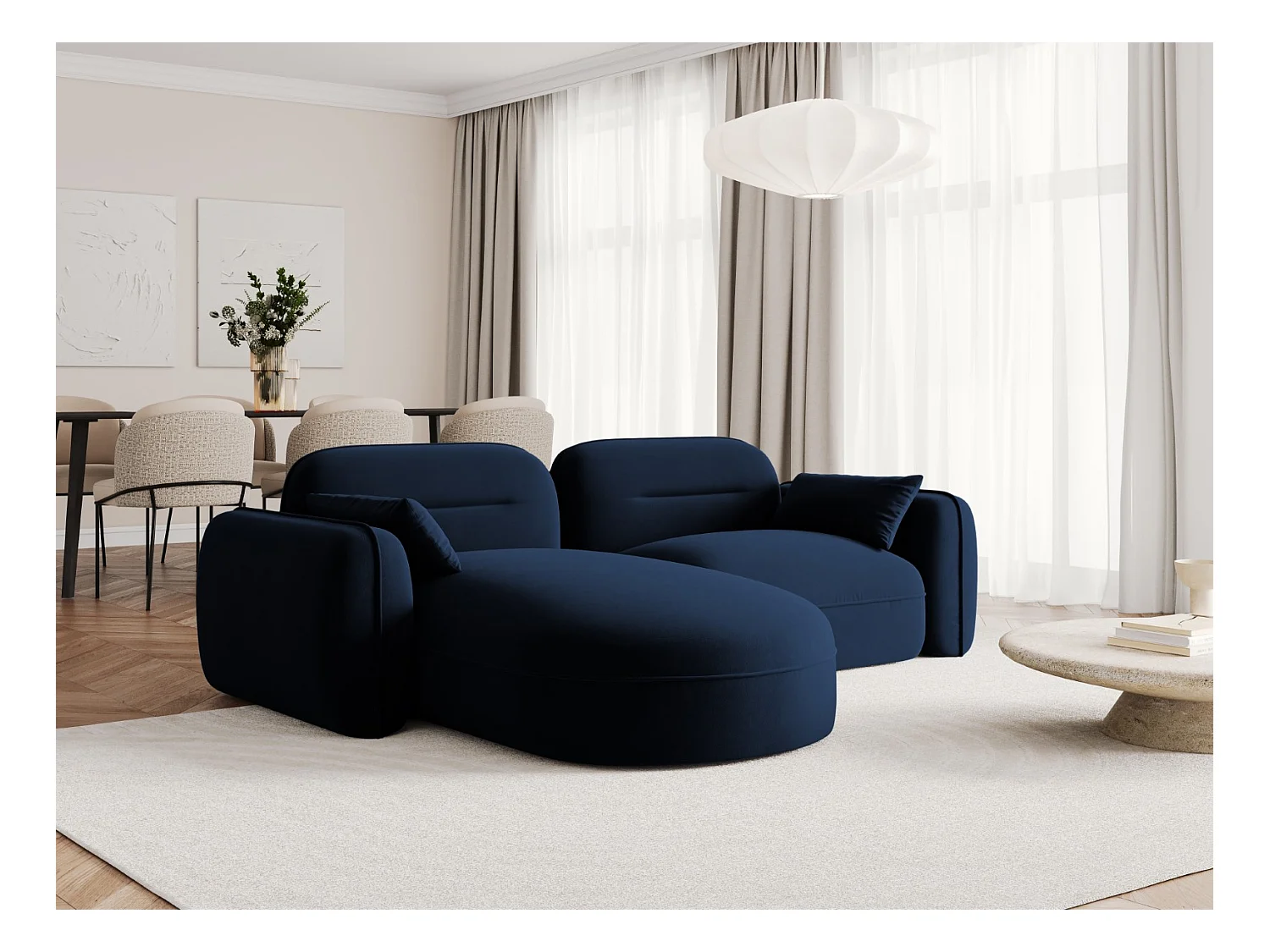 Cosmopolitan Design - Canapé d'angle gauche modulable "Sydney" 3 places en velours bleu roi - 230x165x70cm