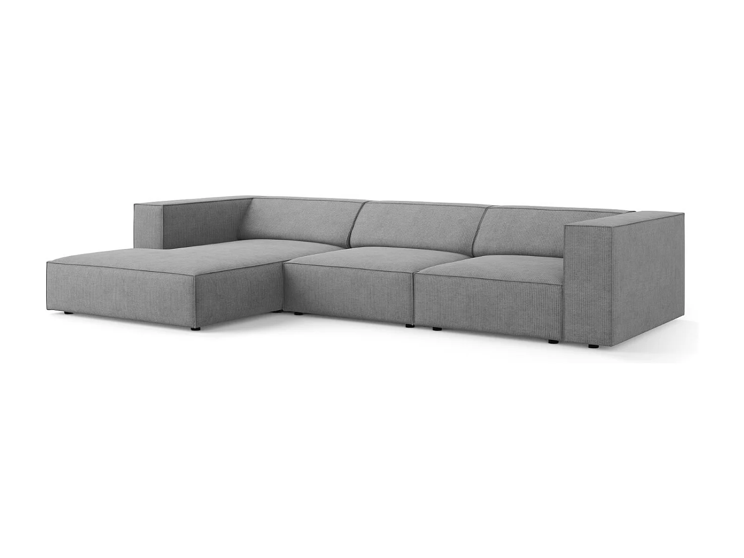 Cosmopolitan Design - 4-Sitzer Ecksofa links "Arendal" aus Chenille-Stoff mit Rippeneffekt dunkelgrau - 284x166x70cm