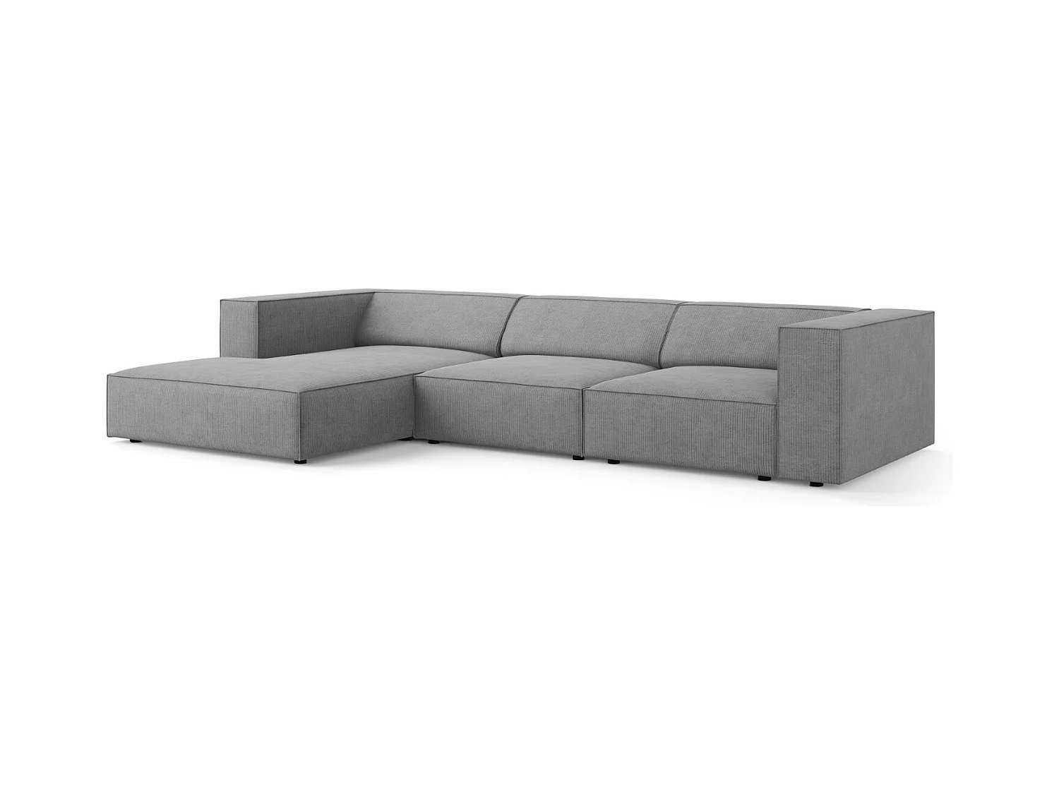 Cosmopolitan Design - Linker hoekbank "Arendal" 4 zitplaatsen, Chenille met ribbeleffect, Donkergrijs - 284x166x70cm