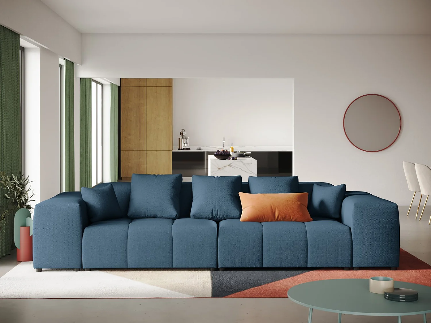 Cosmopolitan Design - Sofá modular "Rome" 3 plazas de tejido estructural azul oscuro - 320x120x75cm