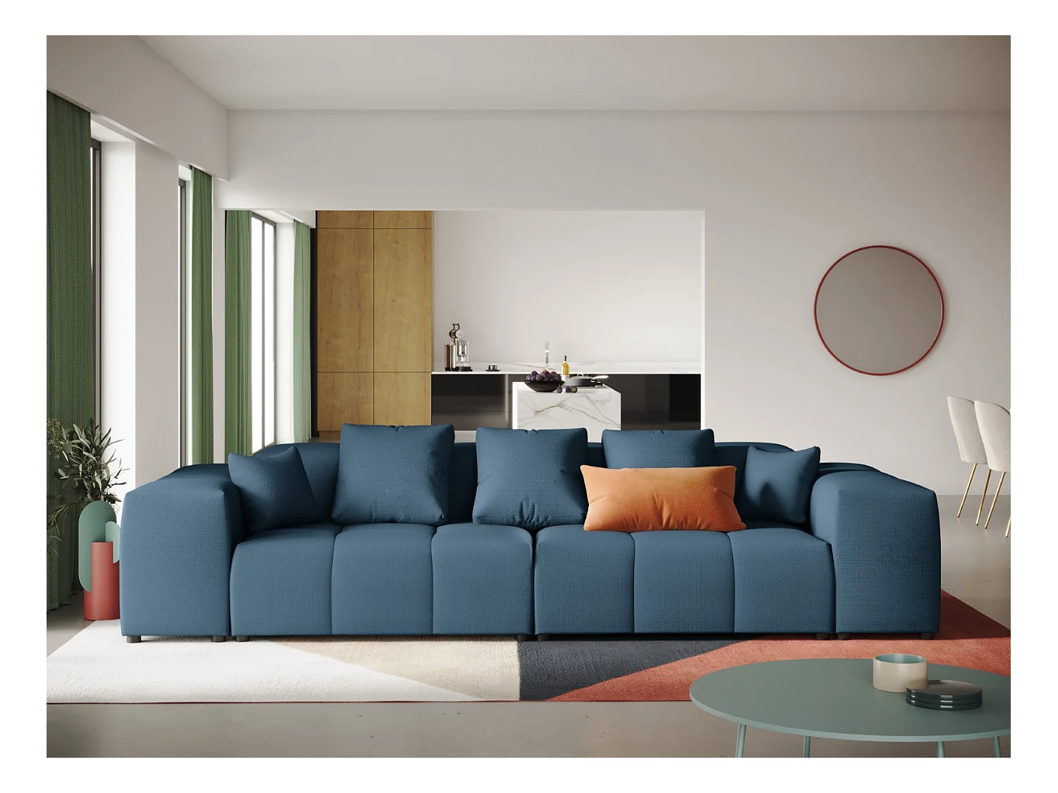 Cosmopolitan Design - Canapé modulable "Rome" 3 places en tissu structurel bleu foncé - 320x120x75cm