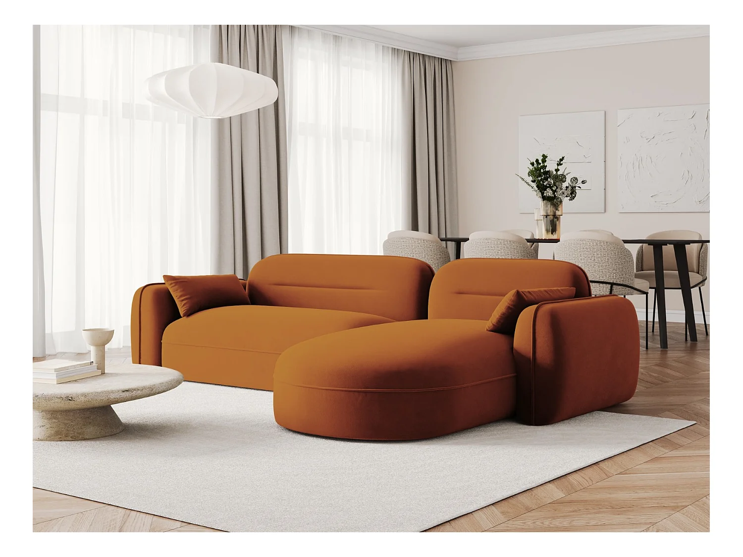 Cosmopolitan Design - Canapé d'angle droit modulable "Sydney" 4 places en velours terracotta - 275x165x70cm