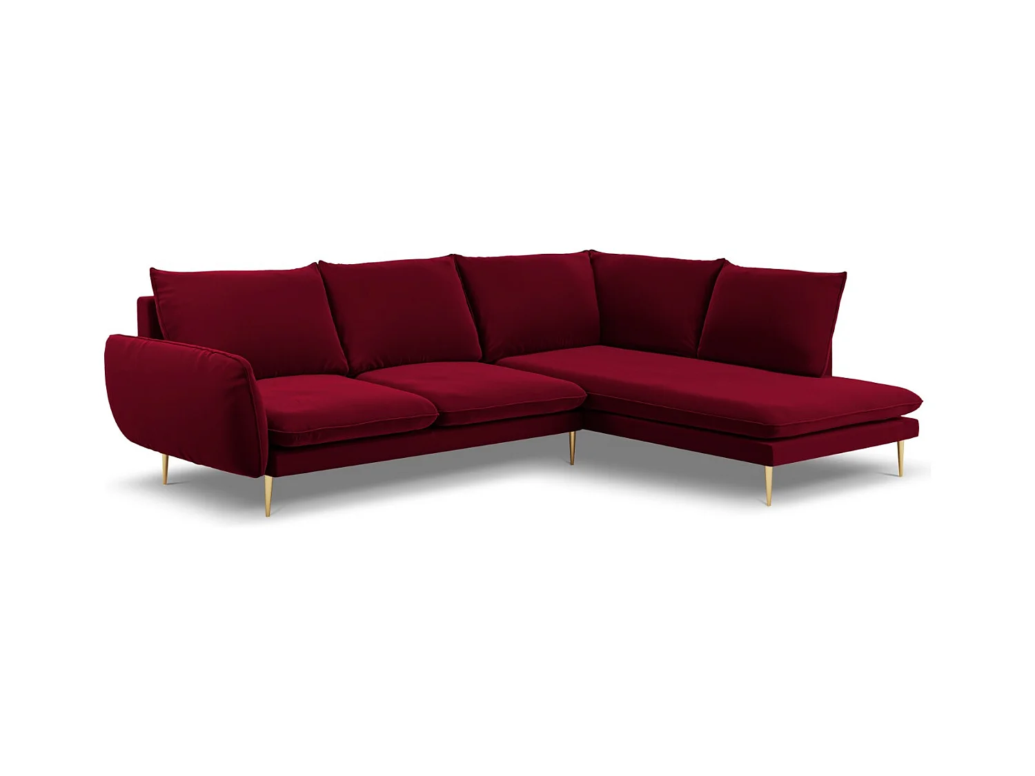 Cosmopolitan Design - Rechter hoekbank "Vienna" 6 zitplaatsen, Flueel, Rood - 275x185x95cm