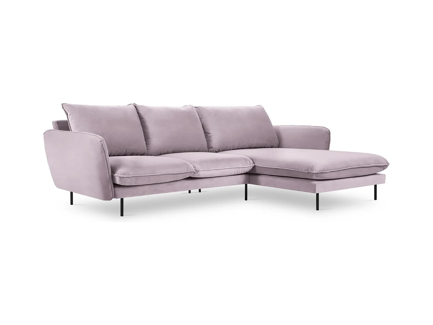 Cosmopolitan Design - Canapé d'angle droit "Vienna" 5 places en velours lavande - 255x170x95cm