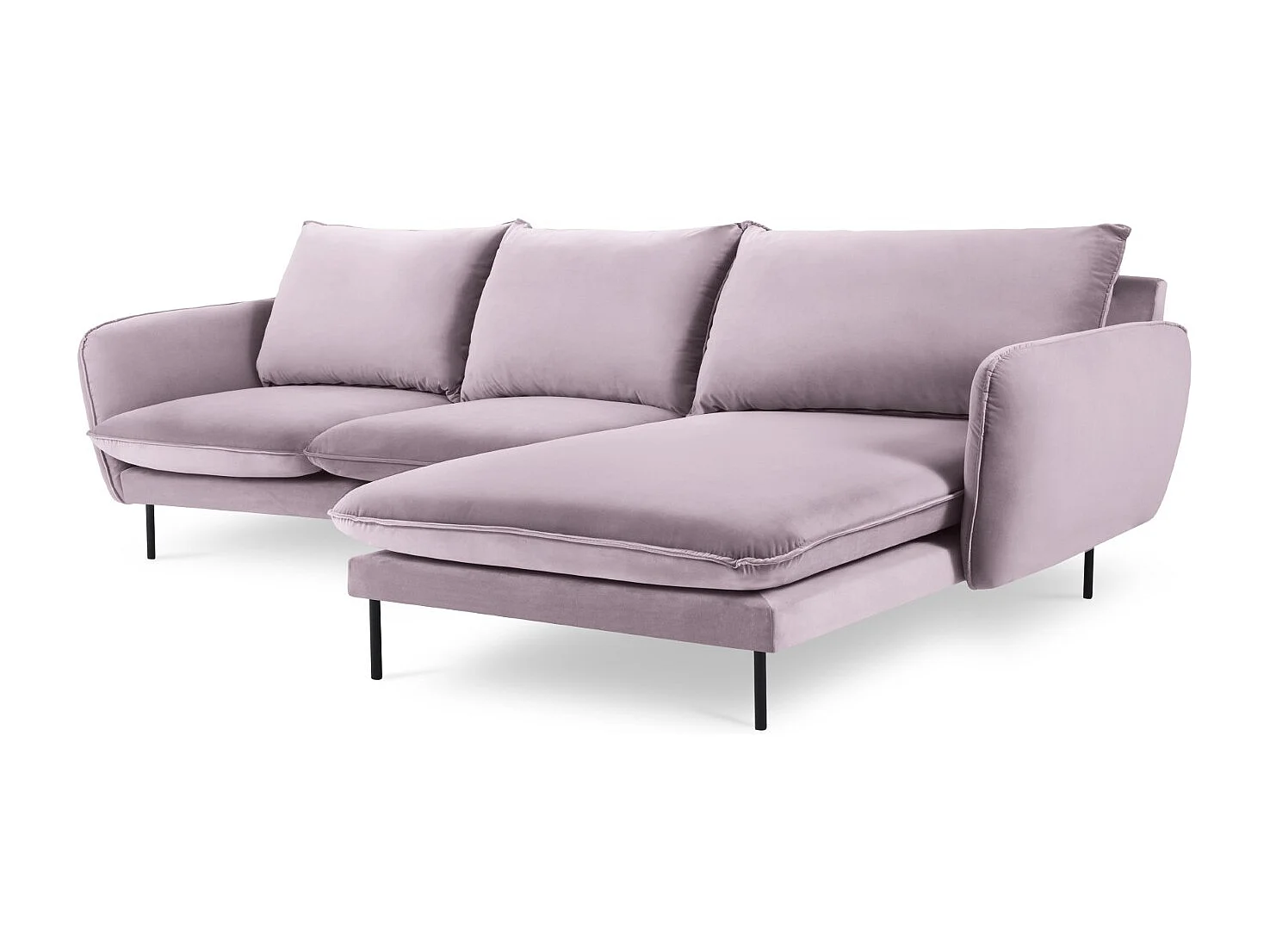 Cosmopolitan Design - Canapé d'angle droit "Vienna" 5 places en velours lavande - 255x170x95cm