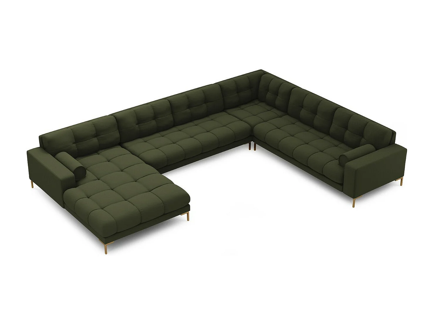 Cosmopolitan Design - Divano panoramico destro "Bali" 7 posti in tessuto strutturato verde - 327x256x75cm