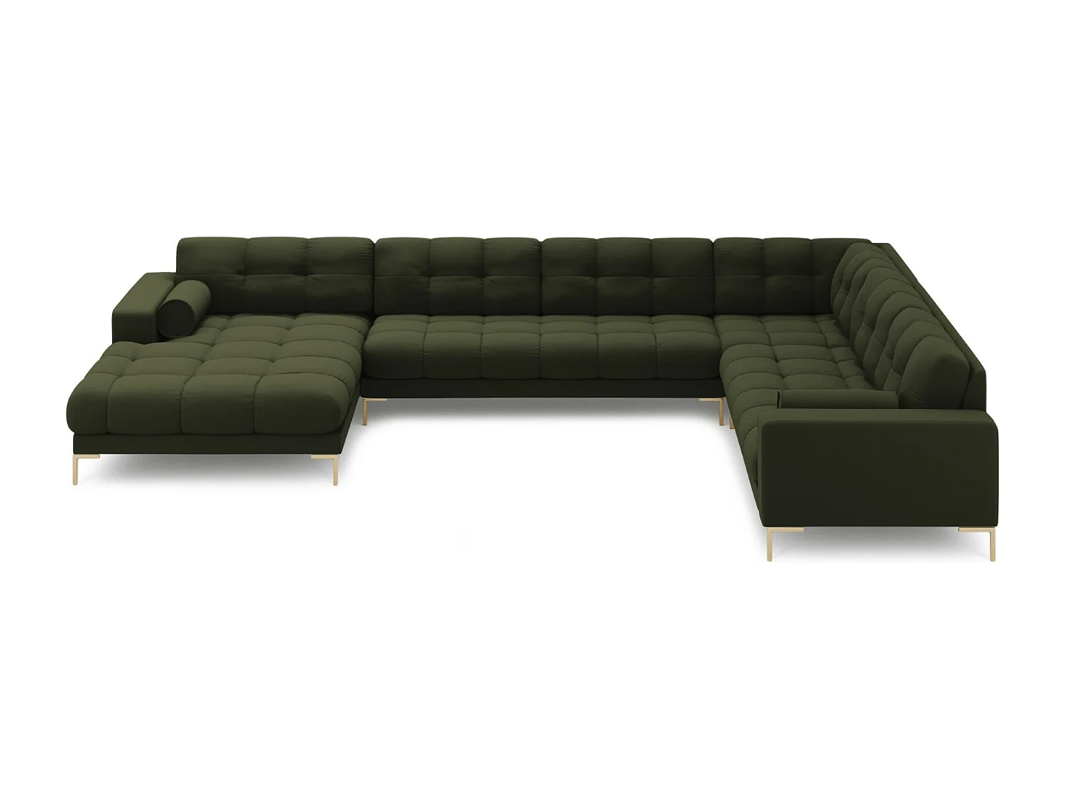 Cosmopolitan Design - Divano panoramico destro "Bali" 7 posti in tessuto strutturato verde - 327x256x75cm