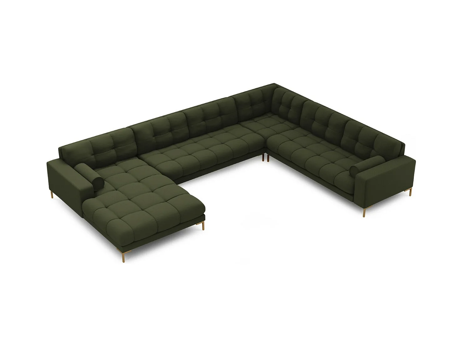 Cosmopolitan Design - Panoramische hoekbank rechts "Bali" 7 zitplaatsen, Structurele stof, Groente - 327x256x75cm